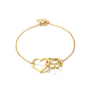 Simple and Cute Plated Gold Hollow Heart-shaped Cat Paw Footprint 316L Stainless Steel Bracelet