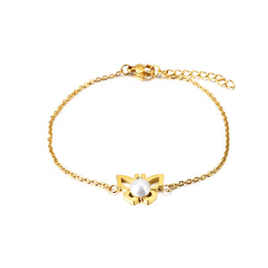 Fashion and Elegant Plated Gold Butterfly Imitation Pearl 316L Stainless Steel Bracelet