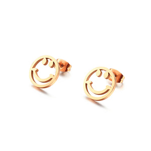 Simple and Creative Plated Rose Gold Geometric Round Smiley Face 316L Stainless Steel Stud Earrings