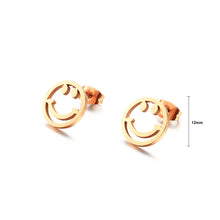 Load image into Gallery viewer, Simple and Creative Plated Rose Gold Geometric Round Smiley Face 316L Stainless Steel Stud Earrings