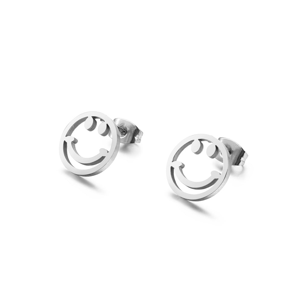 Simple and Creative Geometric Round Smiley Face 316L Stainless Steel Stud Earrings