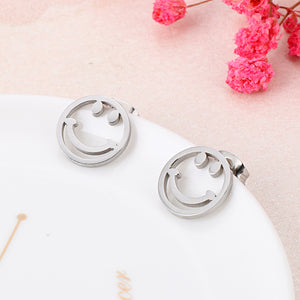 Simple and Creative Geometric Round Smiley Face 316L Stainless Steel Stud Earrings