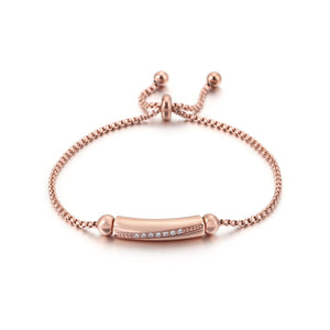 Simple Fashion Plated Rose Gold Geometric Long Cubic Zirconia 316L Stainless Steel Bracelet