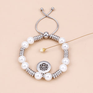 Fashion and Elegant Geometric Tree Of Life Imitation Pearl Beaded 316L Stainless Steel Bracelet with Cubic Zirconia