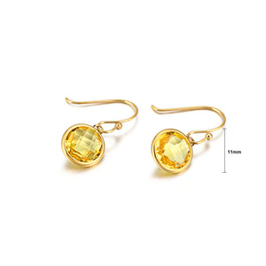 Simple and Fashion Plated Gold Geometric Round Yellow Cubic Zirconia 316L Stainless Steel Earrings
