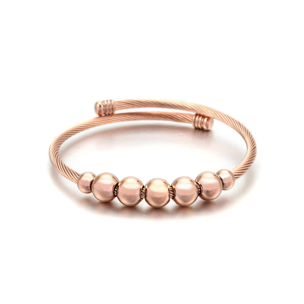 Fashion Simple Plated Rose Gold Geometric Round Bead 316L Stainless Steel Bangle