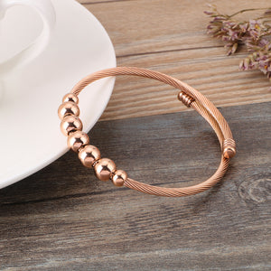 Fashion Simple Plated Rose Gold Geometric Round Bead 316L Stainless Steel Bangle
