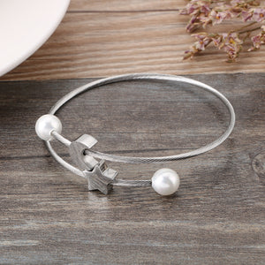 Fashion Simple Star Moon Imitation Pearl 316L Stainless Steel Bangle