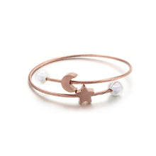 Load image into Gallery viewer, Fashion Simple Plated Rose Gold Star Moon Imitation Pearl 316L Stainless Steel Bangle