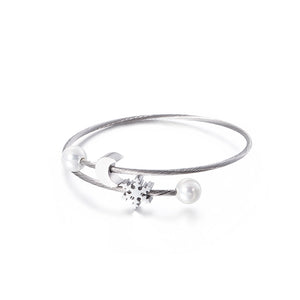 Fashion Simple Snowflake Moon 316L Stainless Steel Bangle with Imitation Pearls