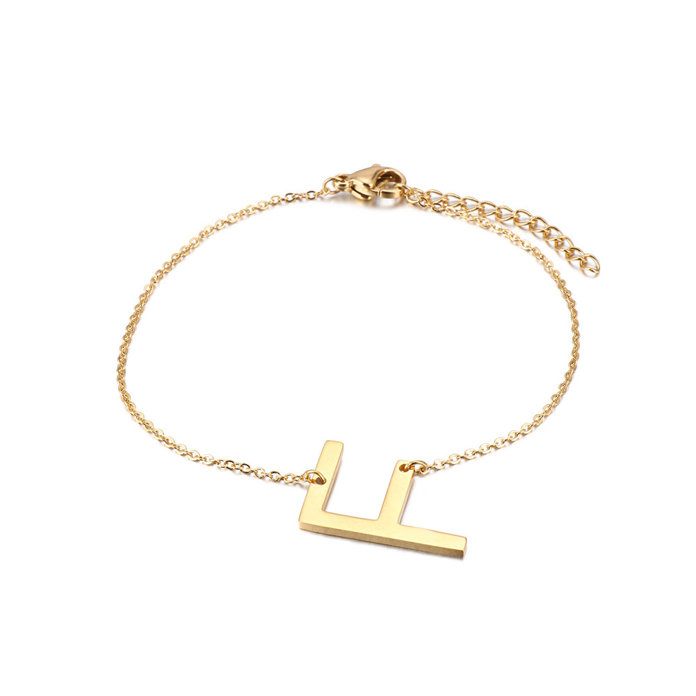 Simple and Fashion Plated Gold English Alphabet F 316L Stainless Steel Bracelet