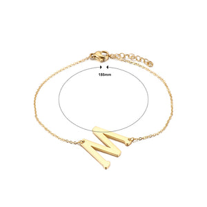 Simple and Fashion Plated Gold English Alphabet M 316L Stainless Steel Bracelet