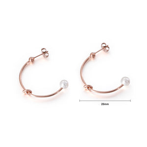 Simple Temperament Plated Rose Gold Geometric Knot Imitation Pearl 316L Stainless Steel Earrings