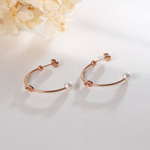 Simple Temperament Plated Rose Gold Geometric Knot Imitation Pearl 316L Stainless Steel Earrings