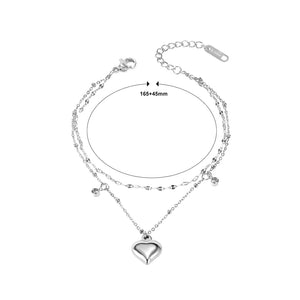 Simple and Romantic Heart-shaped Double Layer 316L Stainless Steel Bracelet with Cubic Zirconia
