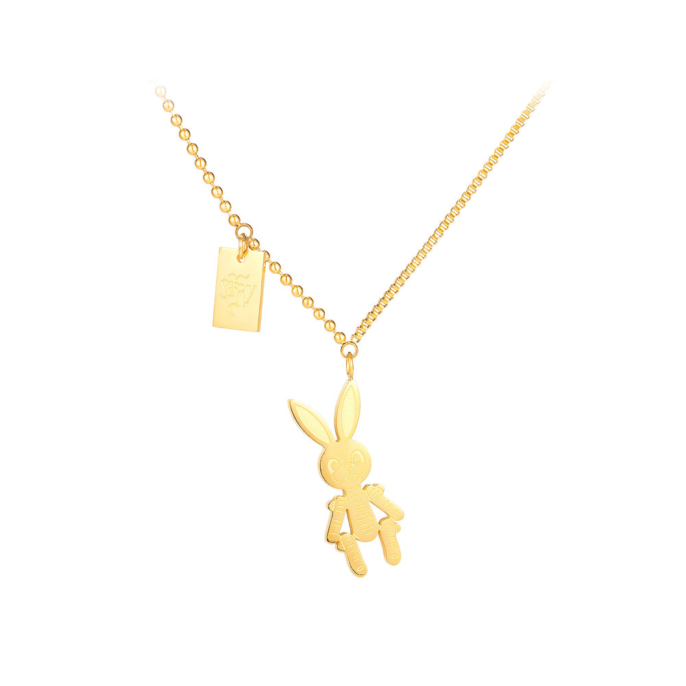 Simple and Cute Plated Gold Rabbit 316L Stainless Steel Pendant with Necklace