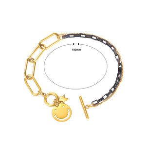 Simple and Lovely Plated Gold Smiley Face Star 316L Stainless Steel Bracelet