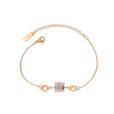 Simple Fashion Plated Rose Gold Geometric Cylindrical Roman Numerals 316L Stainless Steel Bracelet with Cubic Zirconia