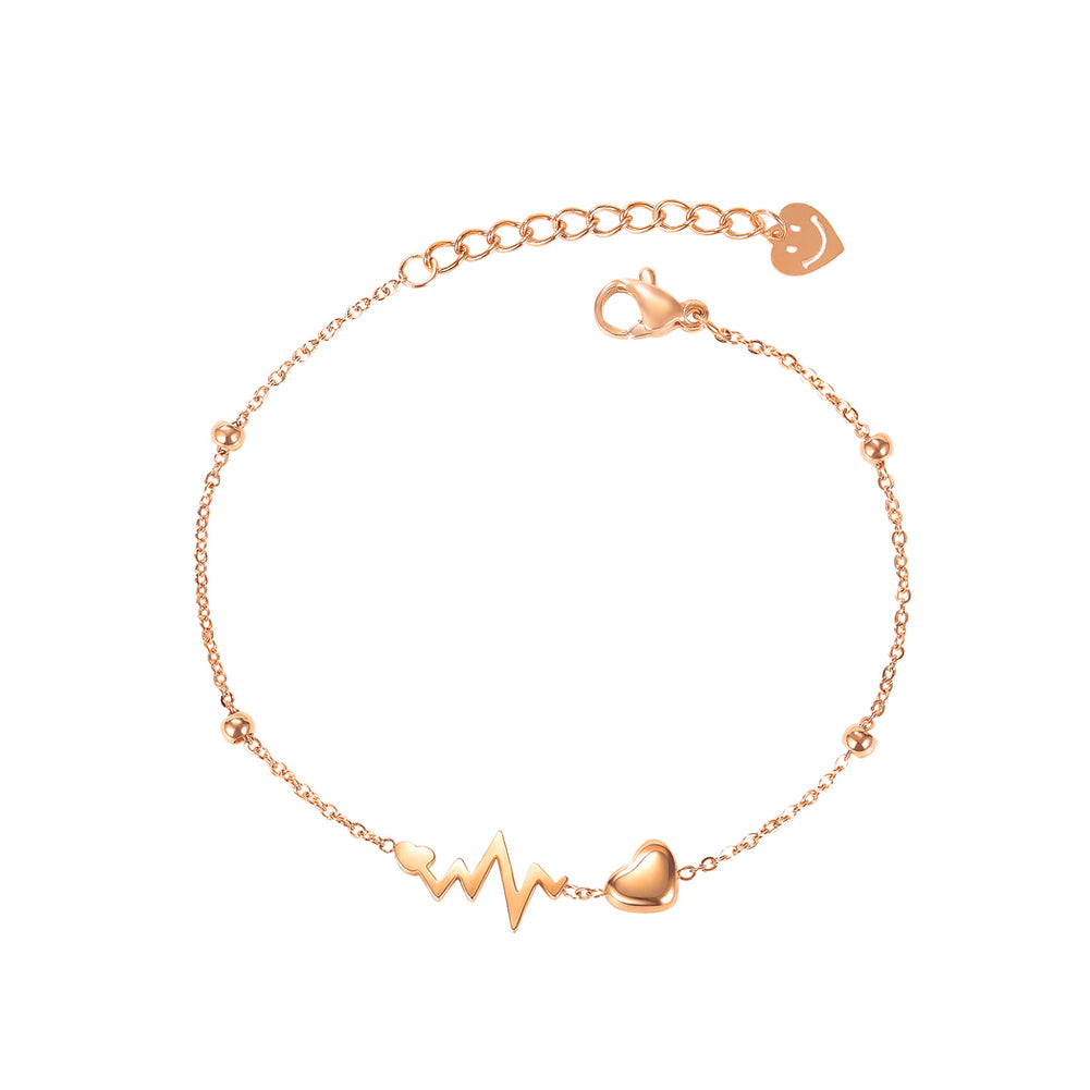 Simple and Sweet Plated Rose Gold Heart-shaped ECG 316L Stainless Steel Bracelet