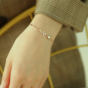 Simple and Sweet Plated Rose Gold Heart-shaped ECG 316L Stainless Steel Bracelet