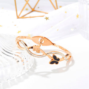 Fashion and Elegant Plated Rose Gold Butterfly 316L Stainless Steel Bangle with Cubic Zirconia