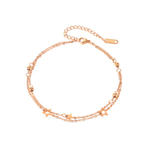 Simple Temperament Plated Rose Gold Star Double Layer 316L Stainless Steel Anklet