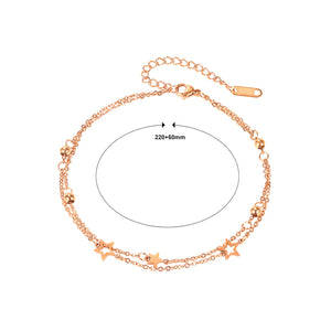 Simple Temperament Plated Rose Gold Star Double Layer 316L Stainless Steel Anklet