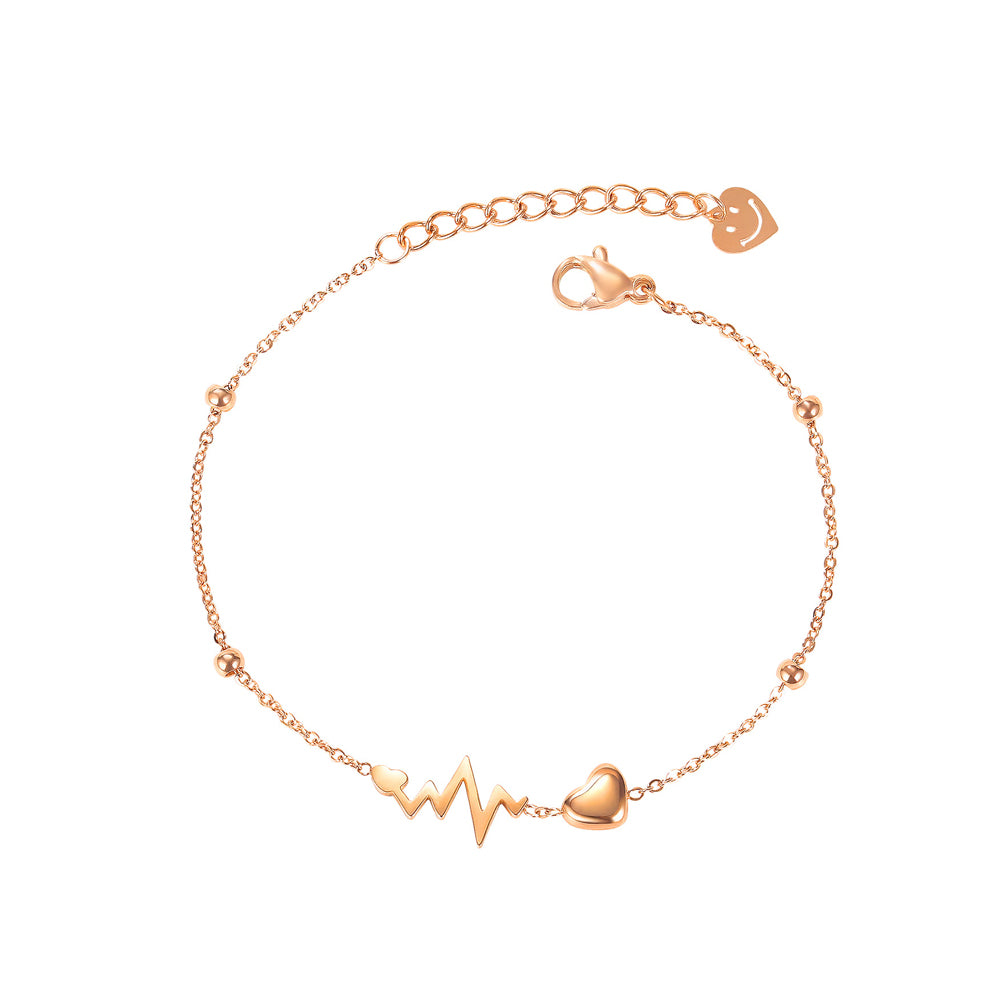 Simple Fashion Plated Rose Gold Heart-shaped ECG 316L Stainless Steel Anklet