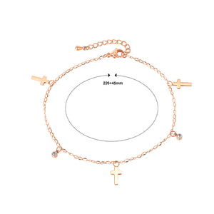 Simple Fashion Plated Rose Gold Cross 316L Stainless Steel Anklet with Cubic Zirconia
