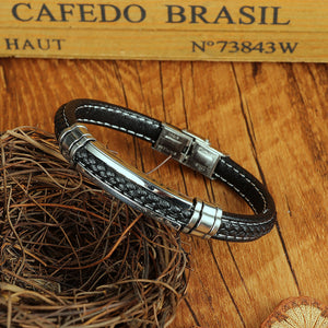 Fashion Personality Geometric 316L Stainless Steel Leather Bangle