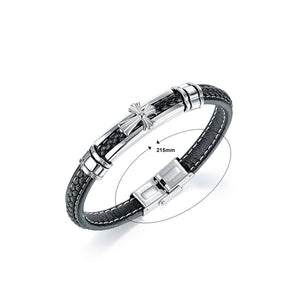 Fashion Personality Cross 316L Stainless Steel Leather Bangle