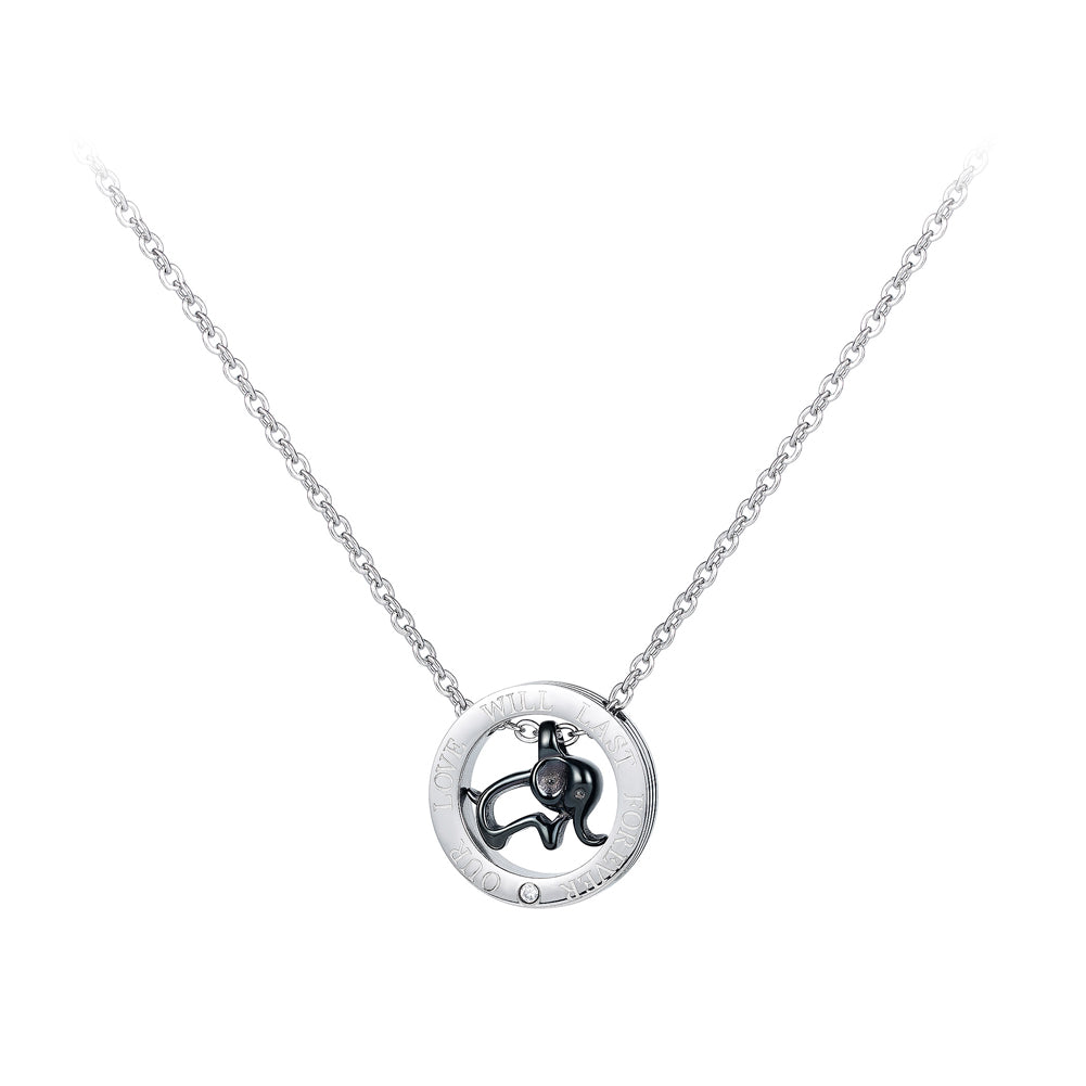 Fashion and Elegant Geometric Round Black Elephant 316L Stainless Steel Pendant with Necklace