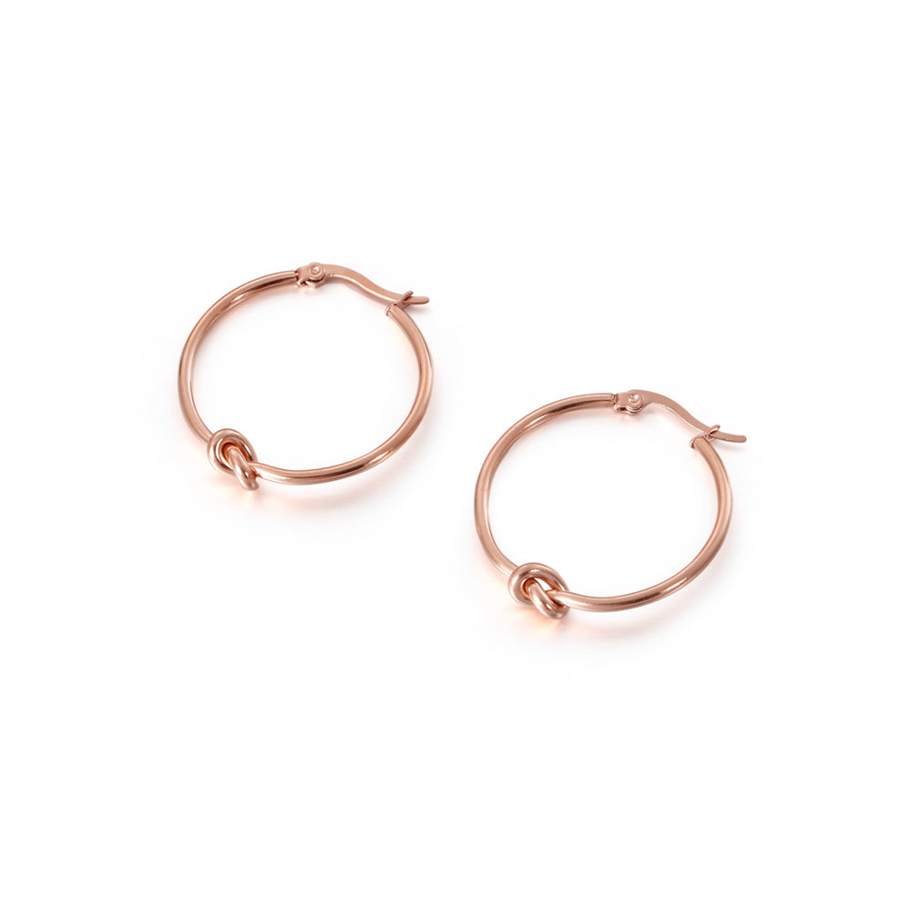 Simple Personality Plated Rose Gold Geometric Circle Knotted 316L Stainless Steel Earrings 30mm