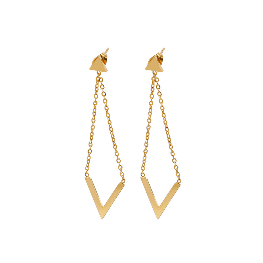 Simple Personality Plated Gold Tassel Geometric Triangle 316L Stainless Steel Earrings