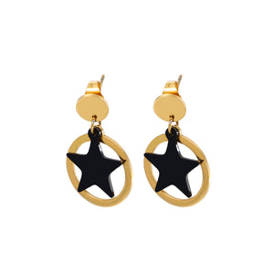 Simple and Fashion Plated Gold Geometric Round Star 316L Stainless Steel Earrings