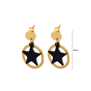 Simple and Fashion Plated Gold Geometric Round Star 316L Stainless Steel Earrings
