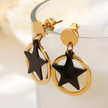 Load image into Gallery viewer, Simple and Fashion Plated Gold Geometric Round Star 316L Stainless Steel Earrings