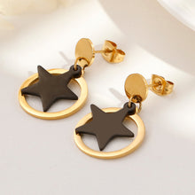 Load image into Gallery viewer, Simple and Fashion Plated Gold Geometric Round Star 316L Stainless Steel Earrings