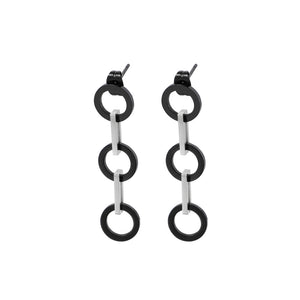 Simple Fashion Plated Silver Black Geometric Round 316L Stainless Steel Earrings