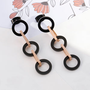 Simple Fashion Plated Rose Gold Black Geometric Round 316L Stainless Steel Earrings