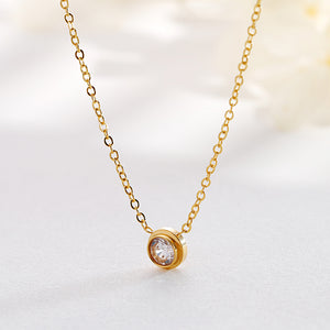Fashion and Simple Plated Gold Geometric Round Cubic Zirconia 316L Stainless Steel Pendant with Necklace