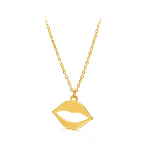 Fashion Creative Plated Gold Lips 316L Stainless Steel Pendant with Necklace