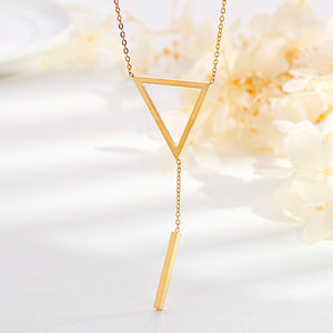 Simple and Fashion Plated Gold Geometric Triangle Tassel 316L Stainless Steel Pendant with Necklace