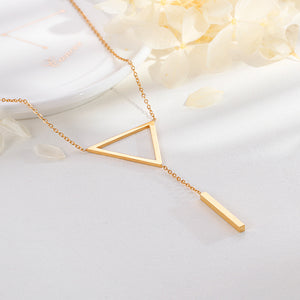 Simple and Fashion Plated Gold Geometric Triangle Tassel 316L Stainless Steel Pendant with Necklace