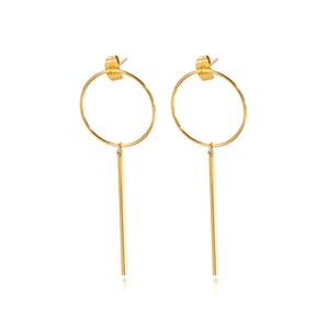 Simple and Fashion Plated Gold Geometric Round Tassel 316L Stainless Steel Earrings