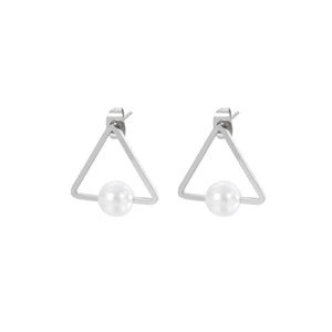 Simple and Fashion Geometric Triangle Imitation Pearl 316L Stainless Steel Stud Earrings