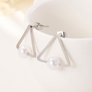 Simple and Fashion Geometric Triangle Imitation Pearl 316L Stainless Steel Stud Earrings