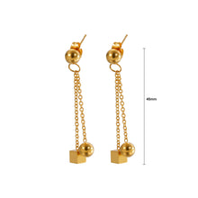 Load image into Gallery viewer, Fashion Simple Plated Gold Geometric Square Round Beads Tassel 316L Stainless Steel Earrings