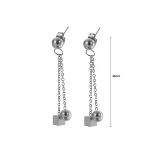 Fashion Simple Geometric Square Round Beads Tassel 316L Stainless Steel Earrings