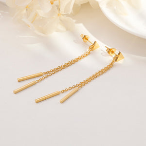 Simple and Fashion Plated Gold Geometric Triangle Tassel 316L Stainless Steel Earrings